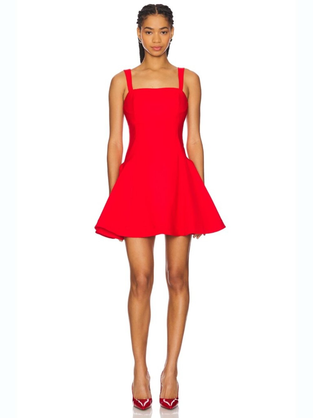 SIMKHAI Sadie Red Mini Dress Fit Flare Square Neck Cocktail Designer